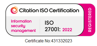 Citation ISO Certification — ISO 27001:2022 Registered, Certificate No. 431332023